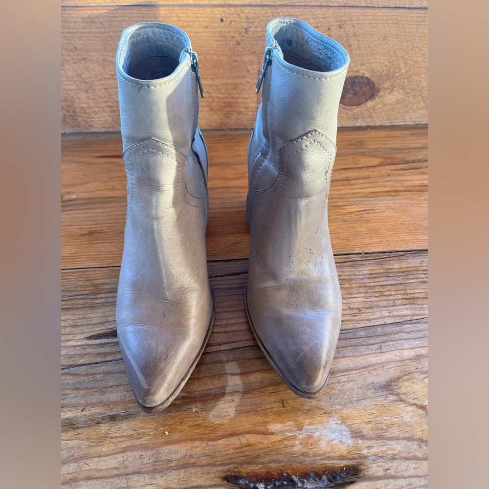 Classic Women's Taupe Ankle Booties - Zip Side